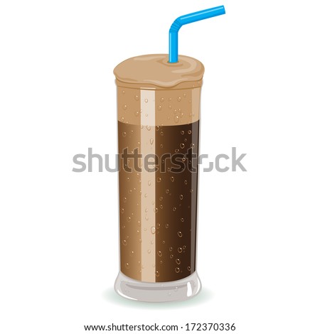 Glass of Nescafe frappe instant iced coffee, a cold summer drink very popular in Greece. Vector illustration.