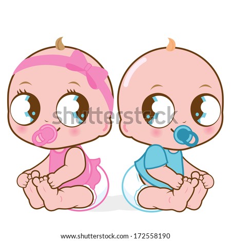 Two Cute Twin Babies, A Baby Girl And A Baby Boy Stock Vector 172558190 ...