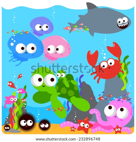 Sea animals. Vector Illustration of colorful sea animals swimming underwater.Vector version also available in my gallery.