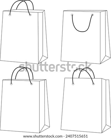 Shopping bags. Paper bags for products. Supermarket bags. Vector black and white coloring page.