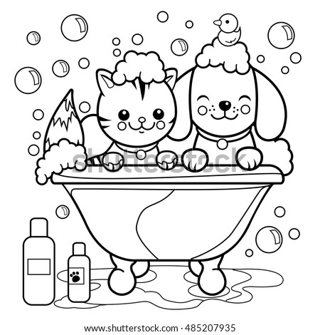 Royalty Free Dog In A Tub Taking A Bath Coloring