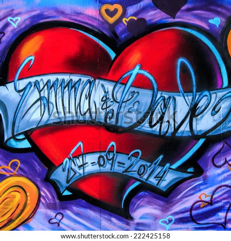 EDINBURGH, SCOTLAND - OCTOBER 02, 2014: Graffiti heart on the wall in Edinburgh, Scotland, UK.