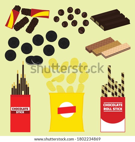 flat vector illustration design of various snack and sweets