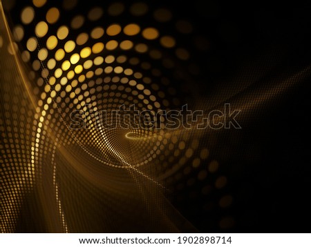 Abstract dark background. Digital art fractal graphics. Composition of glowing lines and mosaic halftone effects. 3d illustration.