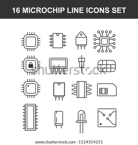 Computer microchip line icons set. linear style symbols collection outline signs pack. vector graphics. Set includes icons as Transistor chip