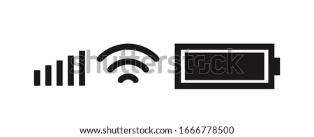 Mobile phone system icons. Wifi signal strength, battery charge level. Vector illustration