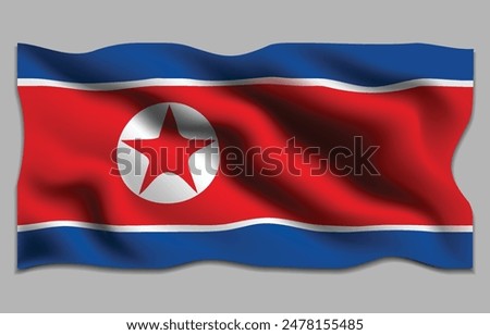 Waving flag of North Korea. State symbol of North Korea