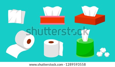 Cute cartoon tissue paper set, roll box, Use for toilet, kitchen, 
Flat vector illustration isolated on EPS10.