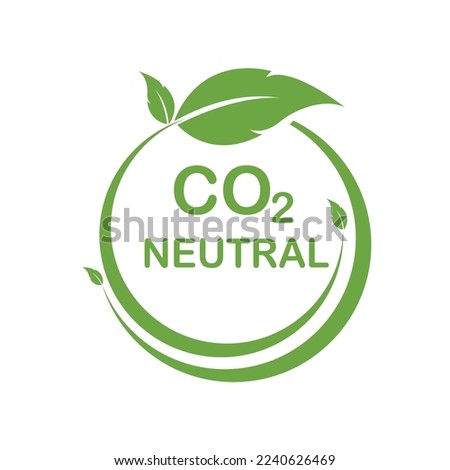 Carbon neutral sign or icon. Green leaves in a circle. Biodegradable product packaging symbol. Clean energy concept. Zero emission. Eco friedly product . Vector illustration