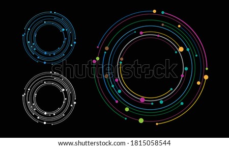 Color circles with dots as background. Abstract futuristic technology logo or icon.