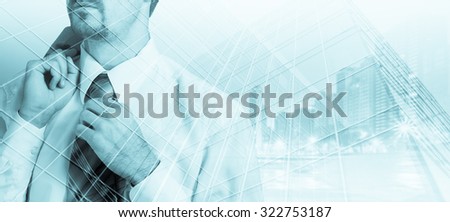 Double exposure concept with thinking businessman.