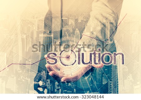 Business concept - the solution for high statistics. Double exposure.