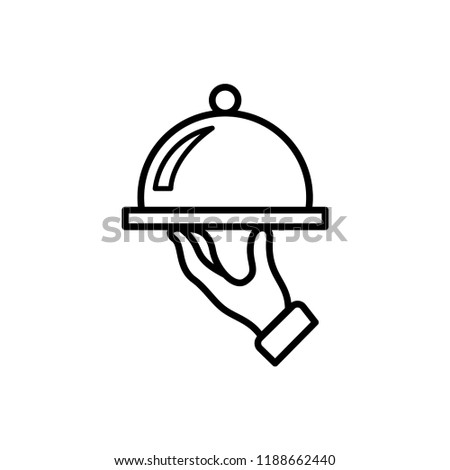 Covered food tray on a hand of hotel room service vector icon