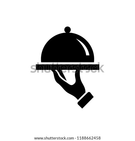 Covered food tray on a hand of hotel room service vector icon