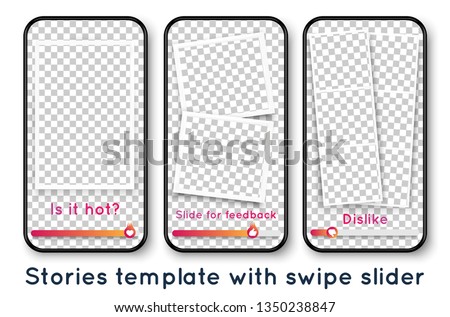 Instagram stories template with transparent  photo frame and emoji slider. Vector smartphone mockup. Subscribers feedback swipe up poll. transparent background. 