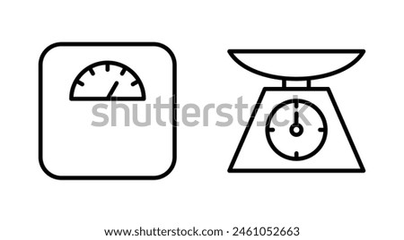 Scales icon set. Weight scale icon. Law scale icon. Justice