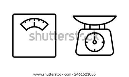 Scales icon set. Weight scale icon. Law scale icon. Justice