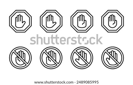 Stop icon set. stop road sign. hand stop icon vector