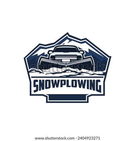 Truck Snow Plowing Badge Logo Snowplow Service Frost  Template Vector