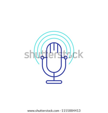 Podcast vector line icon with mike