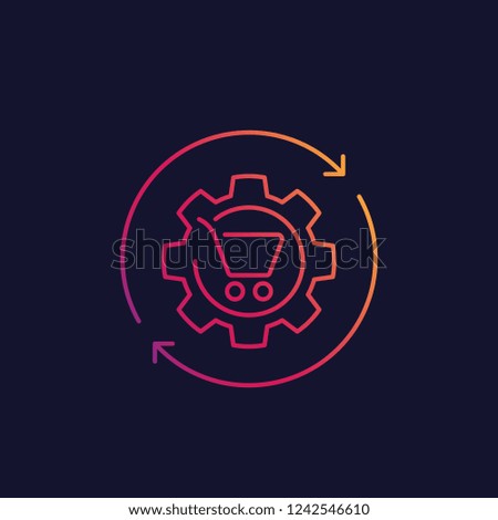 order processing, shopping cart and cogwheel linear icon