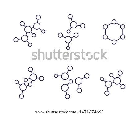 molecule icons, science line vector set