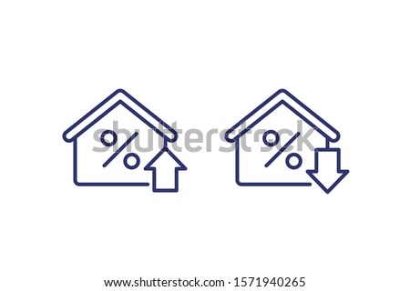 mortgage rate growing and reducing icons, line vector