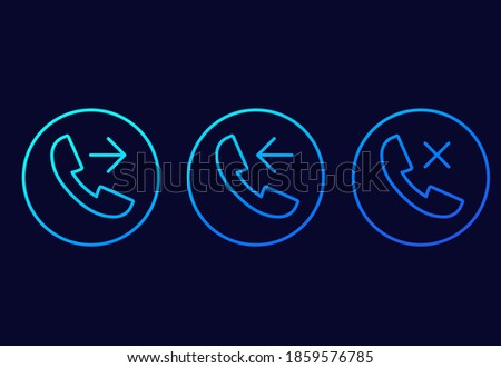 phone call, incoming, outgoing, missed line vector icons