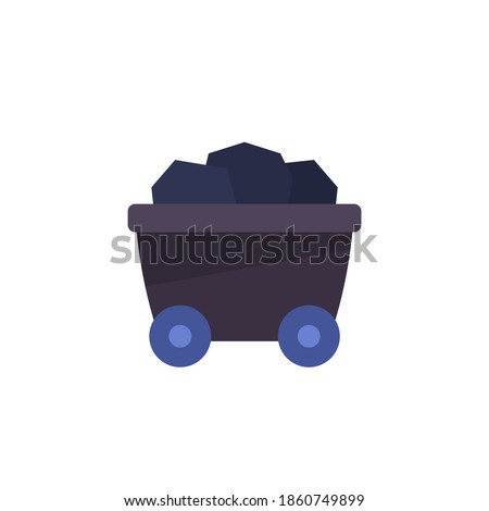 coal minecart, mine wagon vector icon