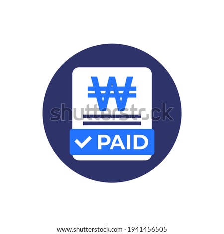 paid bills icon with won, flat vector