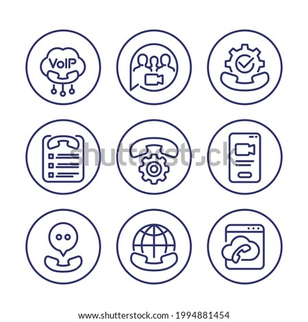 Voip telephony, video call line icons