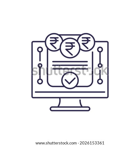 Online invoice line icon with indian rupee