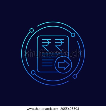 send invoice line icon with a rupee, vector