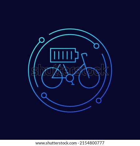 Electric bike, bicycle icon with a battery, linear design