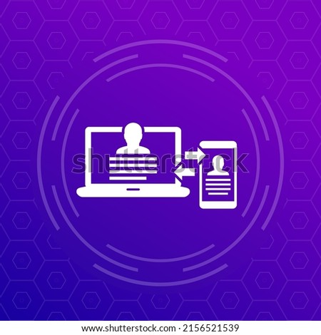 personal data synchronization between laptop and smart phone vector icon