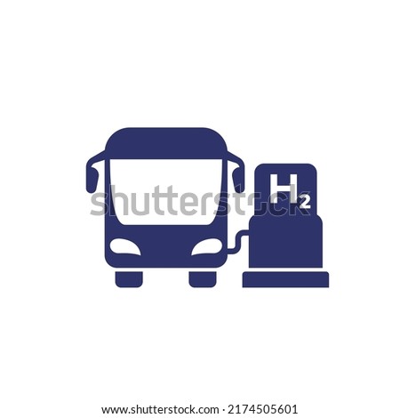 hydrogen bus at H2 fuel station icon