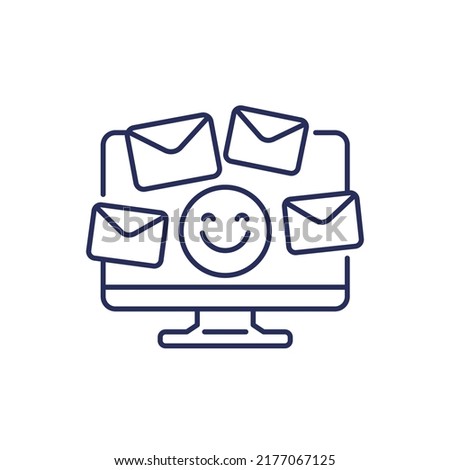 emails and happy emoji line icon on white