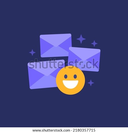emails and happy emoji icon, vector