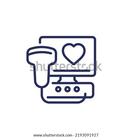 cardiac ultrasound scanner, echocardiogram line icon