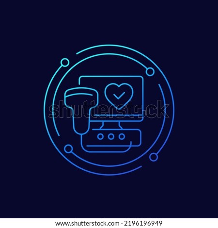 cardiac ultrasound scanner, echocardiogram icon, linear design