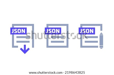 JSON format, download file, edit document icons