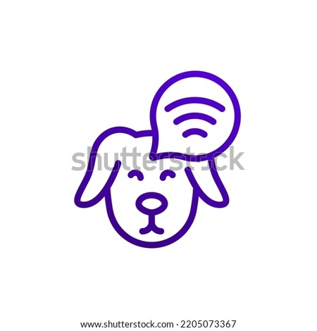 dog with microchip line icon on white