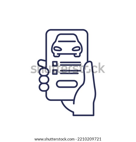 online car registration line icon with a phone in hand