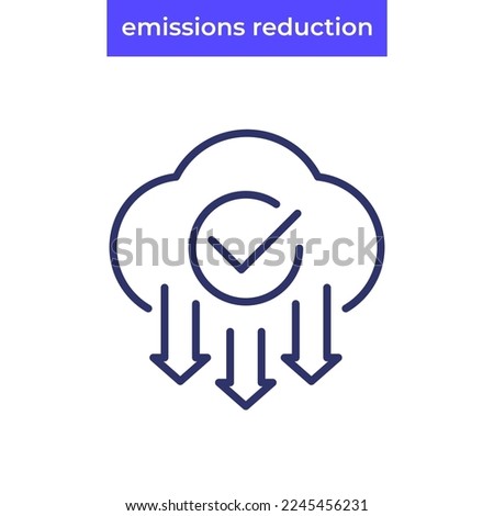 emissions reduction line icon with cloud and arrows