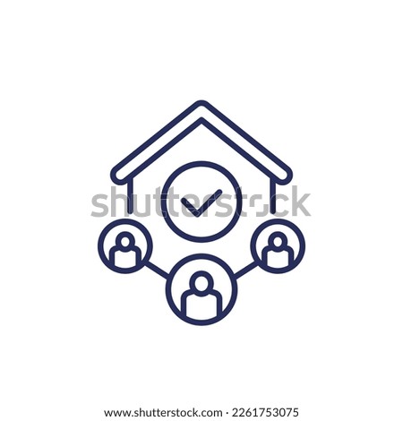 tenants line icon with a house, vector