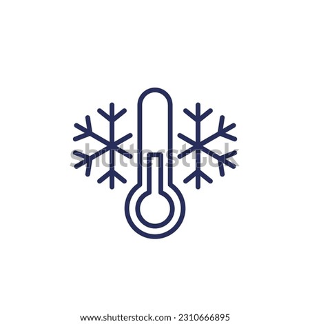 Cold temperature line icon with a thermometer