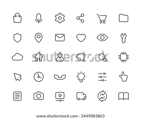 line icons for ui, apps and web, basic simple design, vector set on white