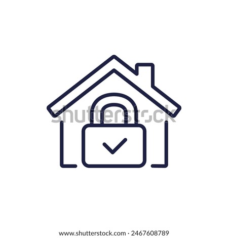 house and lock line icon, vector