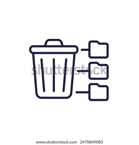 deleted file folders icon with a trash bin, line vector