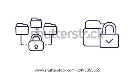 locked folders line icons on white